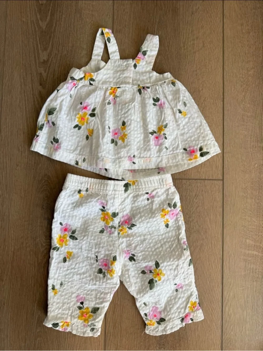 Cat & Jack White Floral Two-Piece Outfit with Yellow & Pink Flowers
